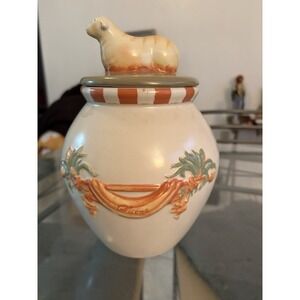 Vintage Nikko Country Market Collection Lamb Sheep Canister Jar Cookie Jar Lid